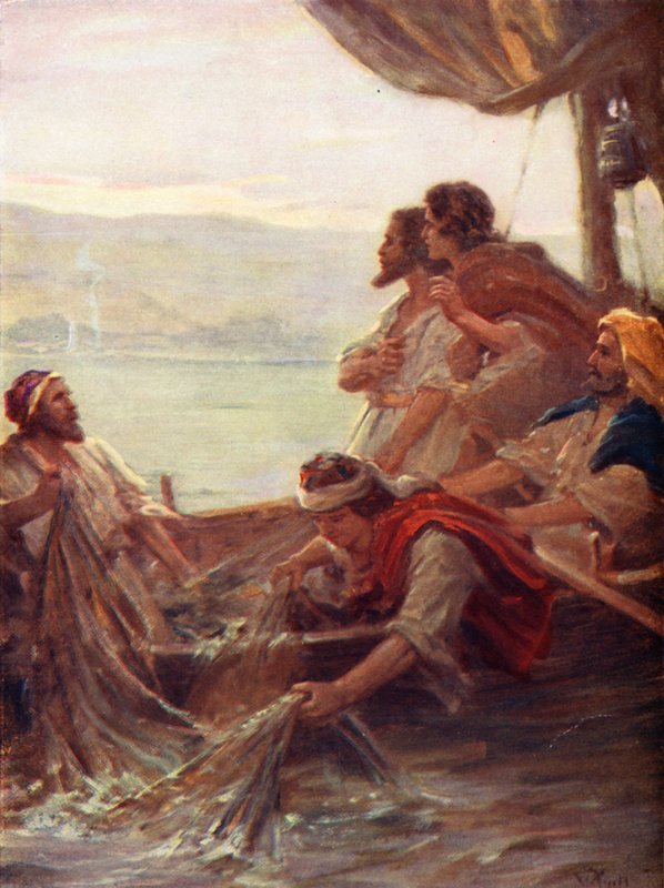 De Ochtend bij de Zee van Tiberias, Johannes xxi, 4-6 door William Pratt