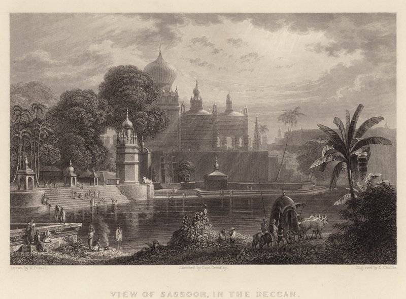 Uitzicht op Sassoor, in de Deccan door William Purser