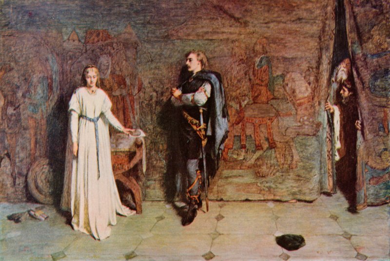 Shakespeare: Hamlet en Ophelia, Hamlet, Acte III, Scene 1 door William Quiller (after) Orchardson