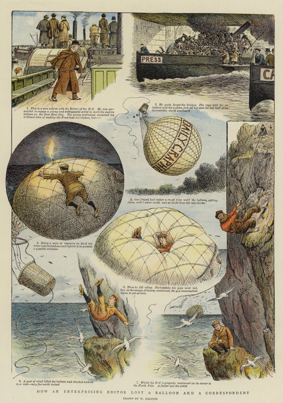 Hoe een ondernemende redacteur een ballon en een correspondent verloor (chromolitho) door William Ralston