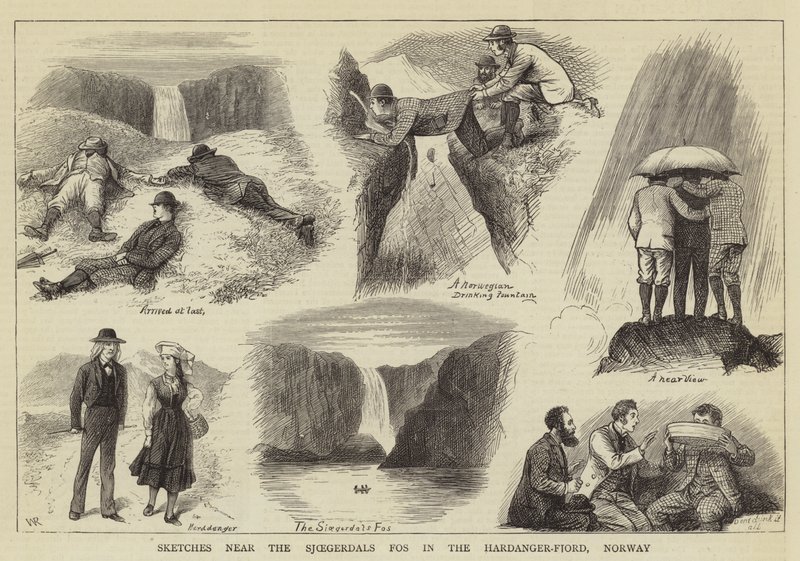 Schetsen bij de Sjoegerdals Fos in de Hardanger-Fjord, Noorwegen door William Ralston
