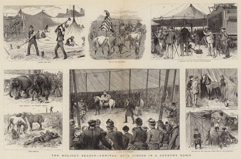 Het Vakantieseizoen, Aankomst van een Circus in een Dorp door William Ralston