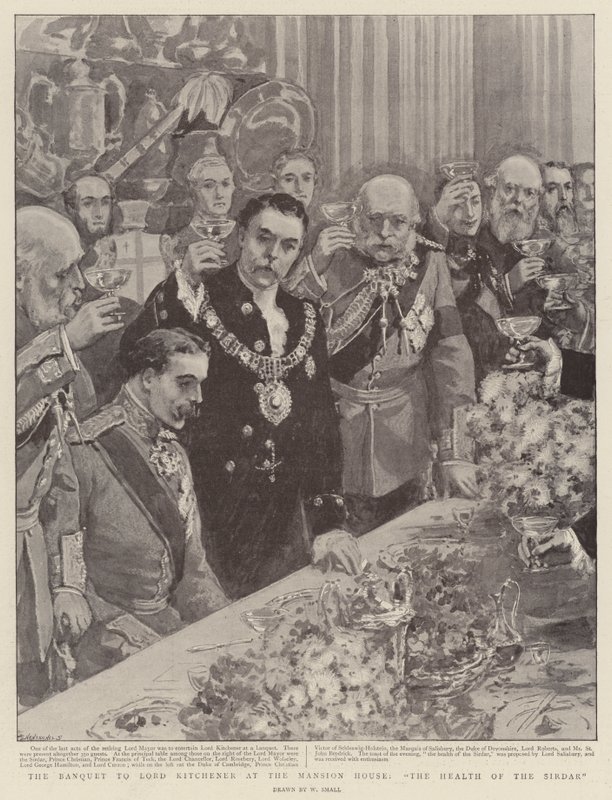 Het banket voor Lord Kitchener in het Mansion House, de gezondheid van de Sirdar door William Small