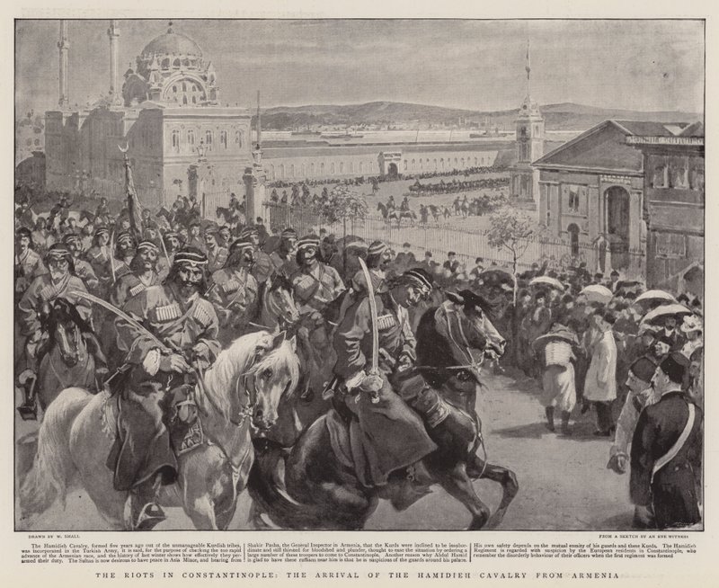 De rellen in Constantinopel, de aankomst van de Hamidieh cavalerie uit Armenië door William Small
