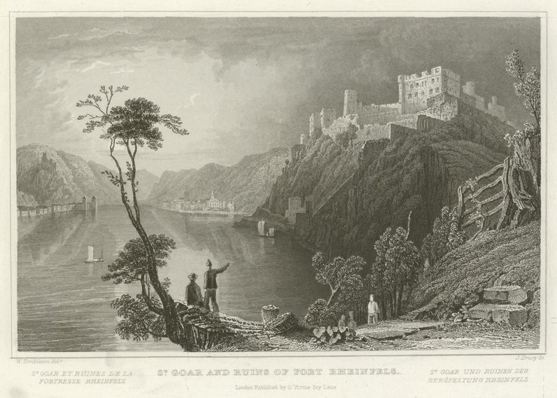 St Goar en ruïnes van Fort Rheinfels door William Tombleson