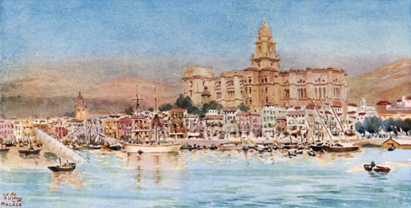 Malaga, uitzicht vanaf de haven door William Wiehe Collins