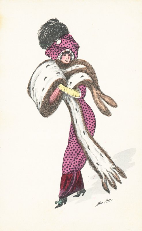 Elegante Parijse vrouw, met lange bontstola door Xavier Sager