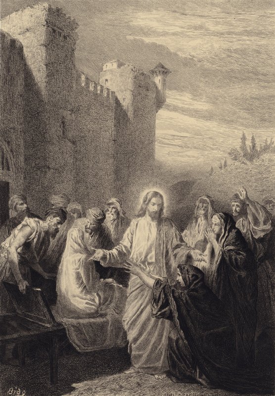 Christus wekt de zoon van de weduwe op door after Albert Robida