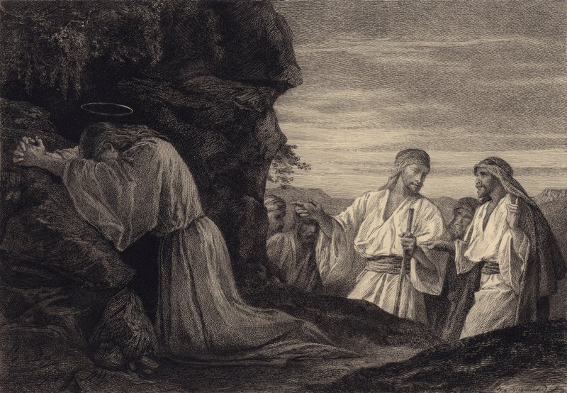 Jezus in gebed door after Albert Robida
