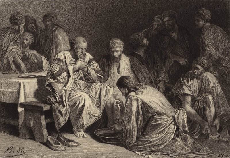 Jezus wast de voeten van de discipelen door after Albert Robida