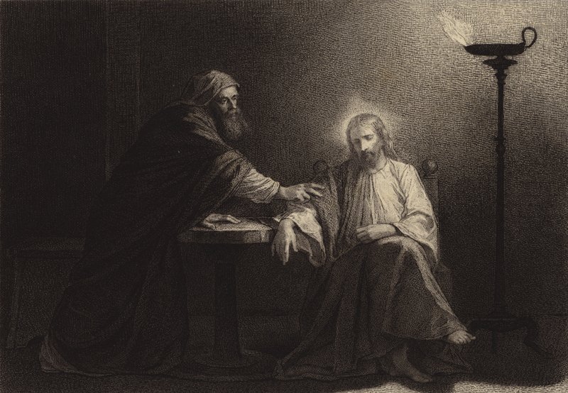 Nicodemus komt naar Jezus door after Albert Robida
