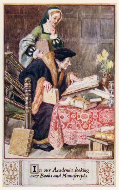 In onze Academie, boeken en manuscripten doorbladerend door after Charles Edmund Brock