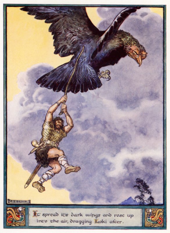 Het spreidde zijn donkere vleugels en steeg op in de lucht, Loki meeslepend door after Charles Edmund Brock