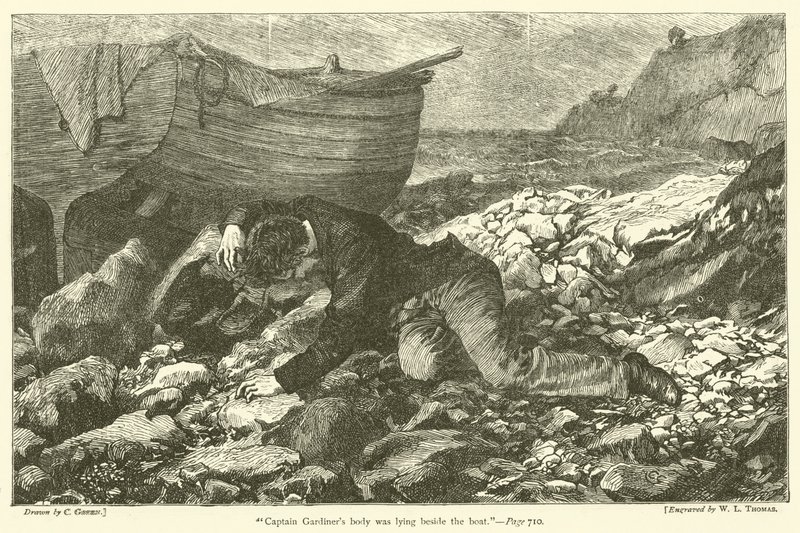 Het lichaam van Kapitein Gardiner lag naast de boot door after Charles Green