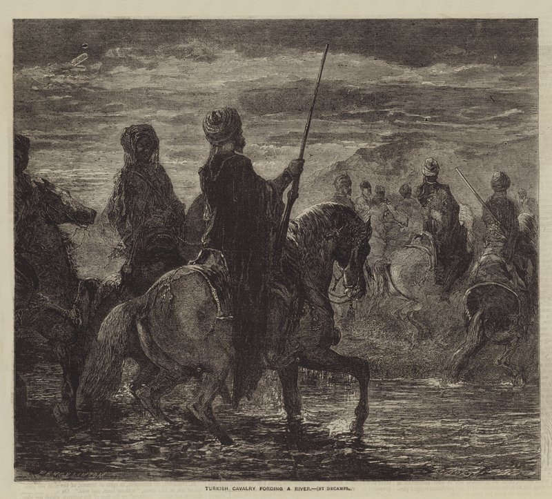 Turkse cavalerie die een rivier doorwaadt door after Edmond Morin