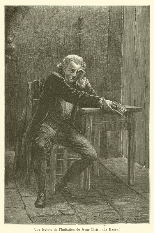 Een lezing van de Navolging van Christus, La Harpe door after Emile Antoine Bayard