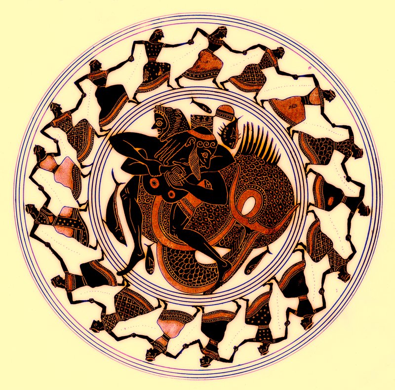 Herakles worstelt met Triton, illustratie uit Griekse Vaas Schilderijen door J. E. Harrison en D. S. MacColl, gepubliceerd 1894 door after English School
