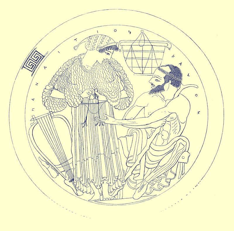 Interieur van Cylix door Euphronios, illustratie uit Griekse Vaas Schilderijen door J. E. Harrison en D. S. MacColl, gepubliceerd 1894 door after English School