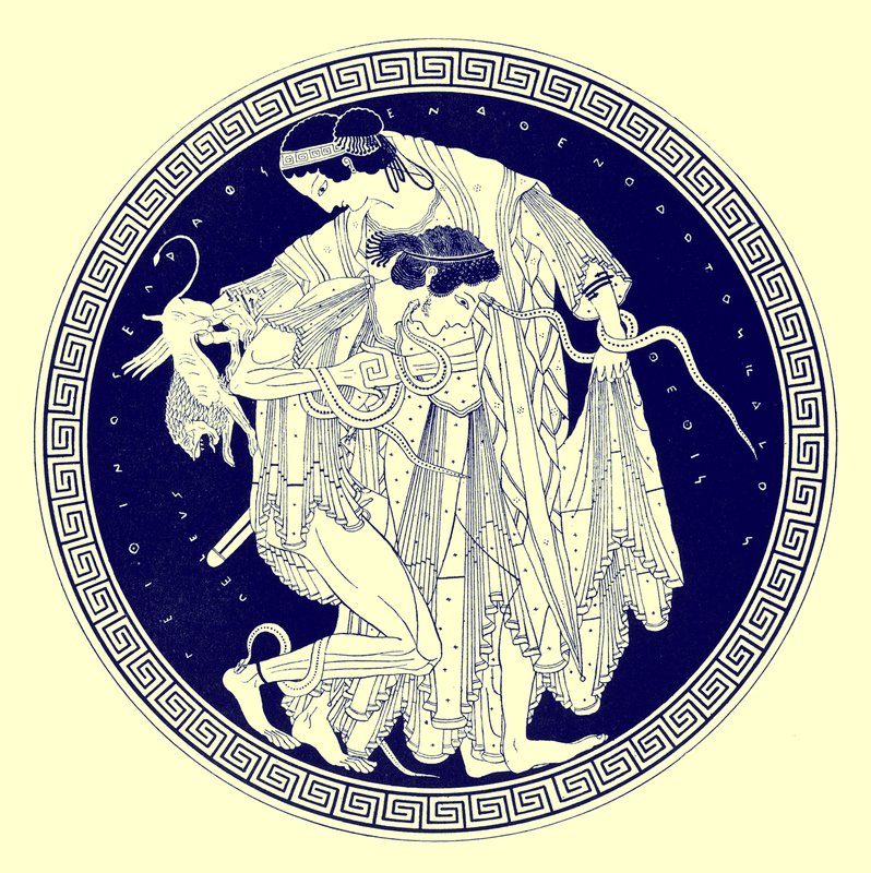 Peleus en Thetis, illustratie uit Griekse Vaas Schilderijen door J. E. Harrison en D. S. MacColl, gepubliceerd 1894 door after English School