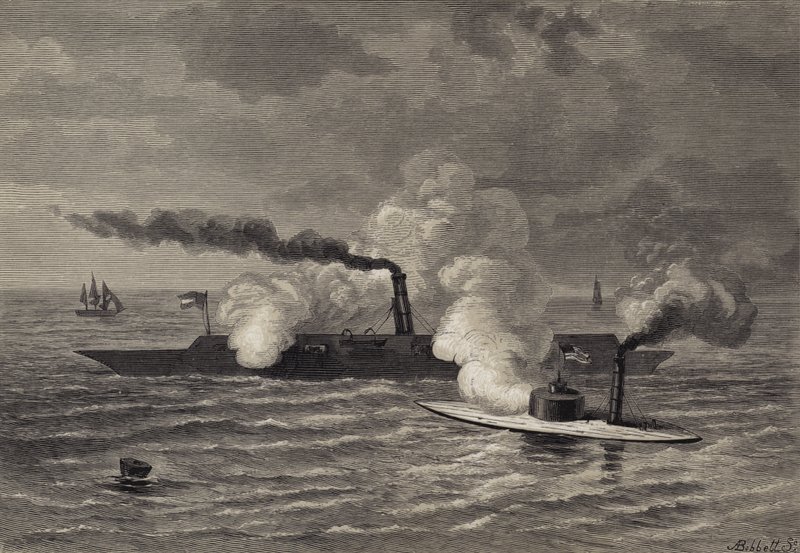 Aanval van de Monitor op de Merrimack door after Felix Octavius Carr Darley
