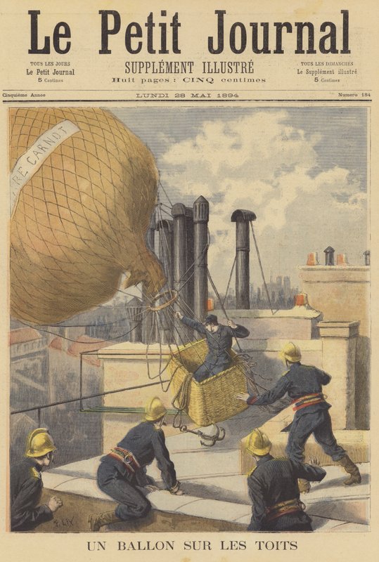 Een balloncrash op de daken van Parijs door after Frederic Theodore Lix