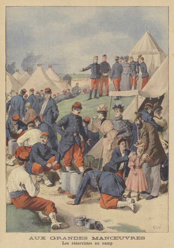 Reservisten in kamp tijdens de grote manoeuvres van het Franse leger door after Frederic Theodore Lix