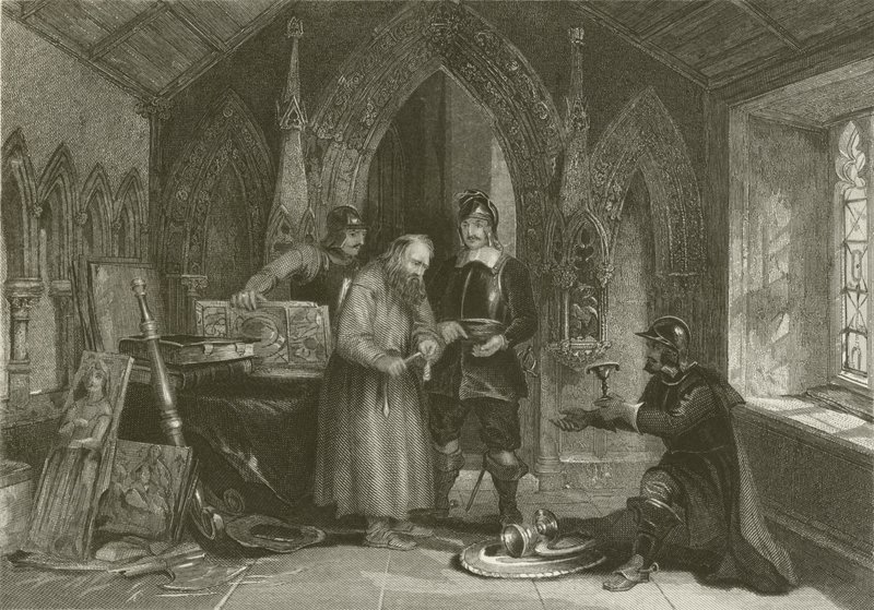 Soldaten verkopen kerkplundering tijdens de Grote Burgeroorlog door after George Cattermole