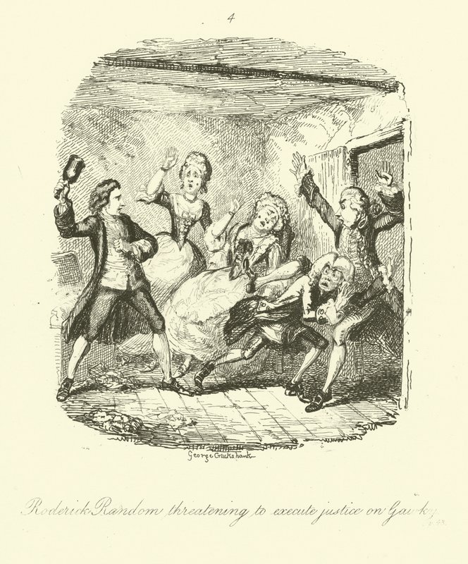 Illustratie voor Roderick Random door Tobias Smollett door after George Cruikshank