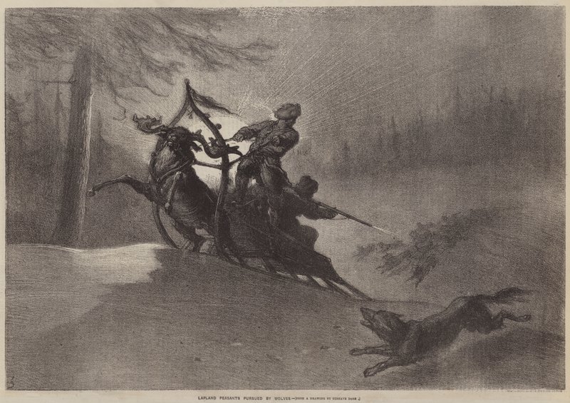 Lapse Boeren achtervolgd door Wolven door Gustave after Dore