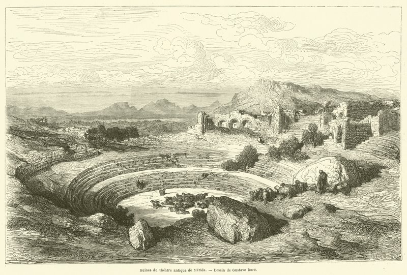 Ruïnes van het antieke theater van Merida door Gustave after Dore