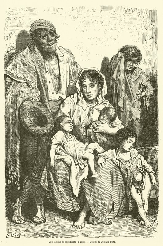Een bedelaarsfamilie in Jaen door Gustave after Dore