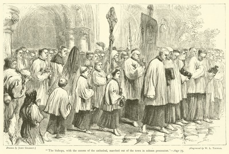 De bisschoppen, met de kanunniken van de kathedraal, marcheerden plechtig de stad uit door after John Gilbert