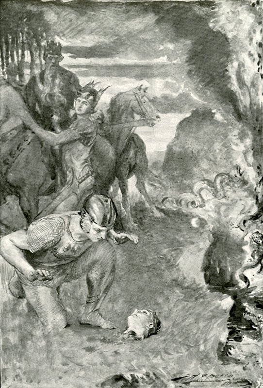 Beowulf vindt het hoofd van Aschere door after John Henry Frederick Bacon