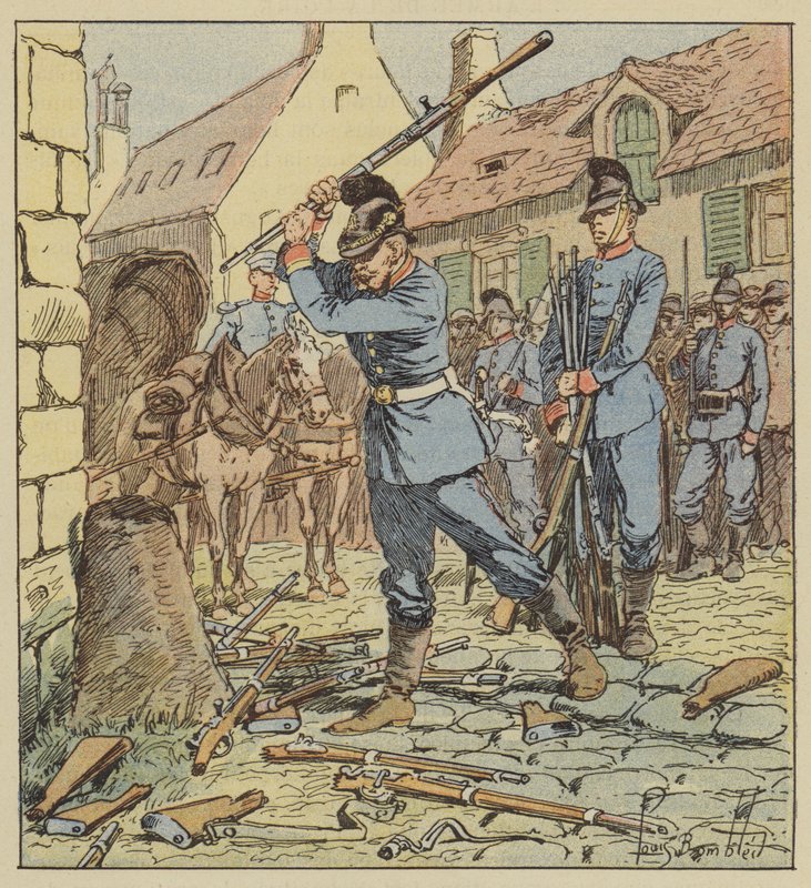 In de buitenwijk des Aydes, Een Beierse onderofficier breekt de chassepots door after Louis Charles Bombled