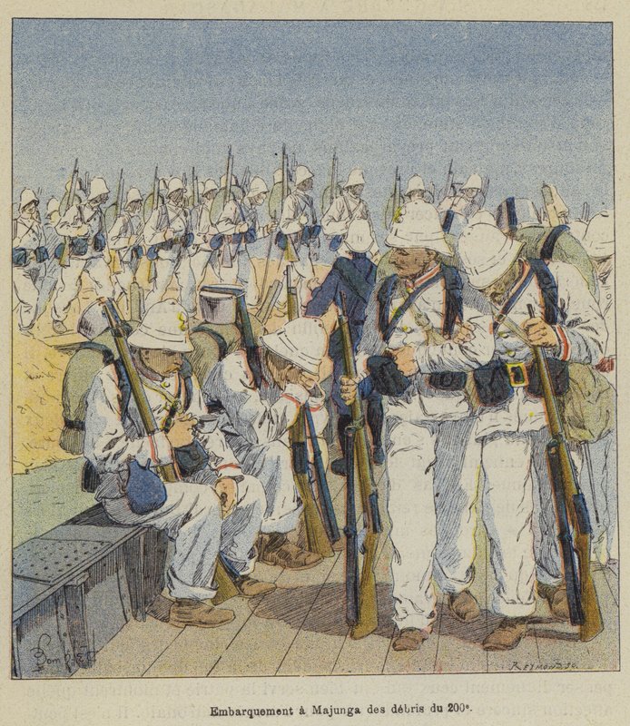 Inscheping in Majunga van de resten van de 200e door after Louis Charles Bombled