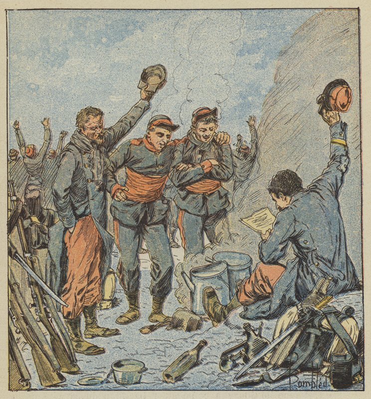 Enthousiasme van de troepen bij de aankondiging van de overwinning van generaal Ducrot door after Louis Charles Bombled