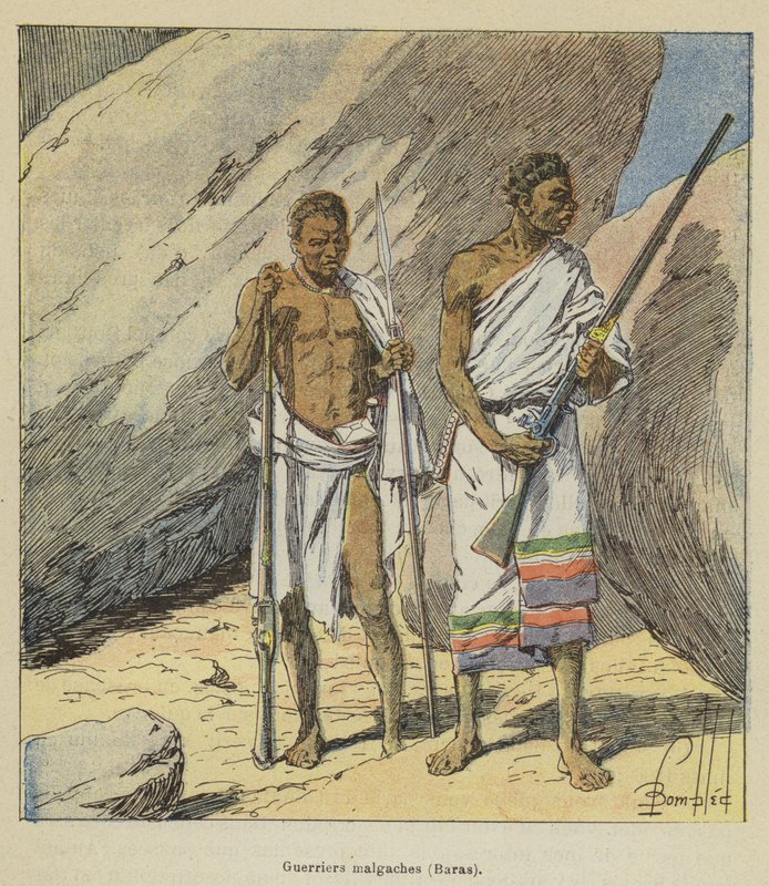 Malagassische krijgers, Baras door after Louis Charles Bombled