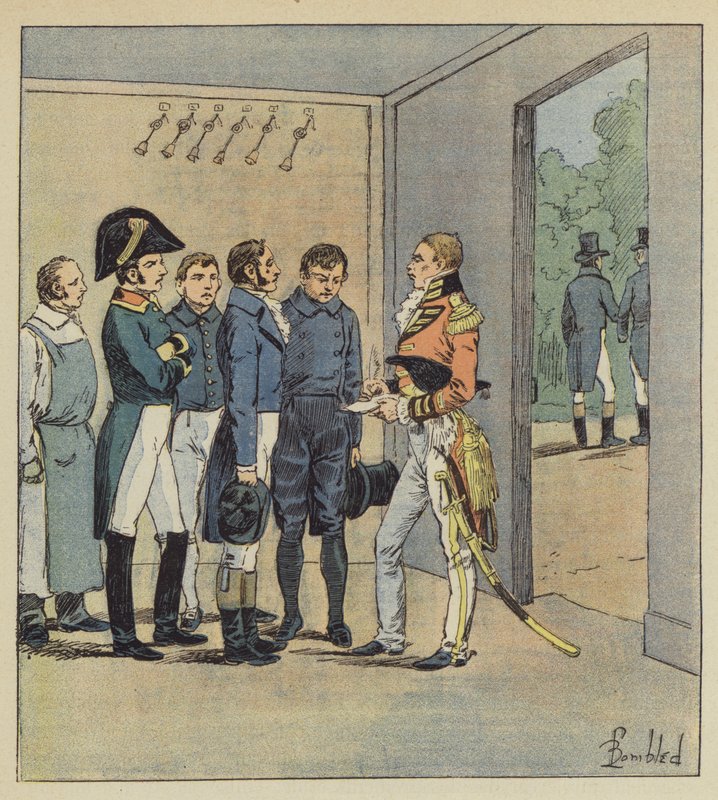 Hudson Lowe ondervraagt de bedienden van Napoleon door after Louis Charles Bombled