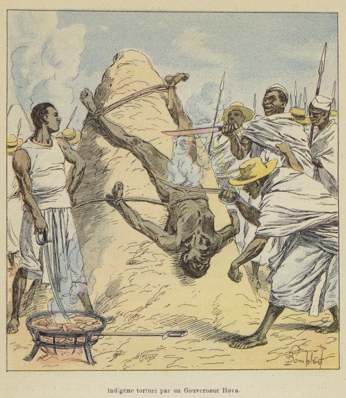 Inheemse gemarteld door een Hova-gouverneur door after Louis Charles Bombled