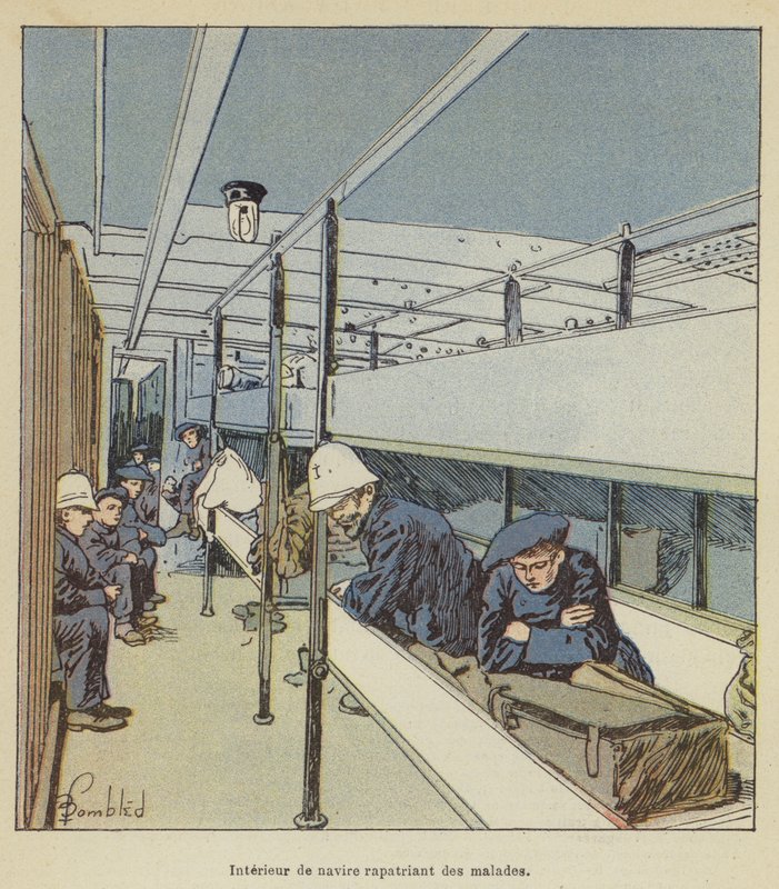 Interieur van een schip dat zieken repatrieert door after Louis Charles Bombled