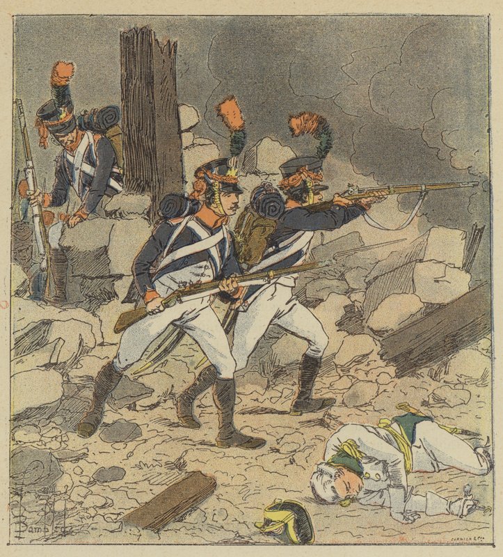 De keizer stuurde de scherpschutters van zijn garde naar Aspern door after Louis Charles Bombled
