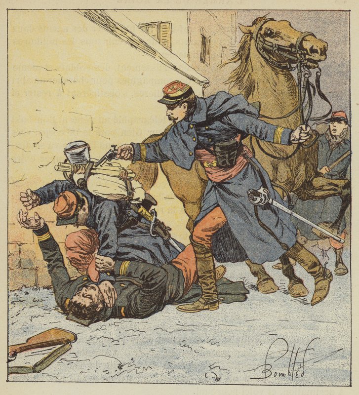 Kolonel Choppin-Merey doodt een ongedisciplineerde soldaat door after Louis Charles Bombled