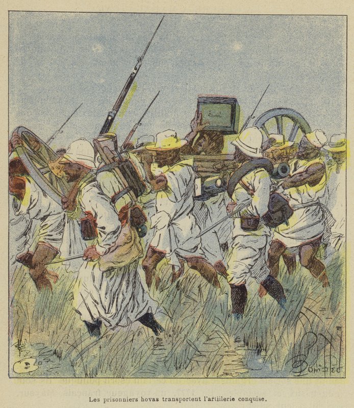De Hova gevangenen vervoeren de veroverde artillerie door after Louis Charles Bombled
