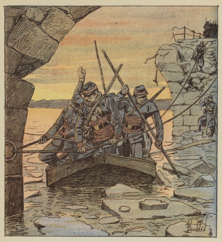 De vrijwilligers van Cathelineau steken de Loire over bij Châteauneuf door after Louis Charles Bombled