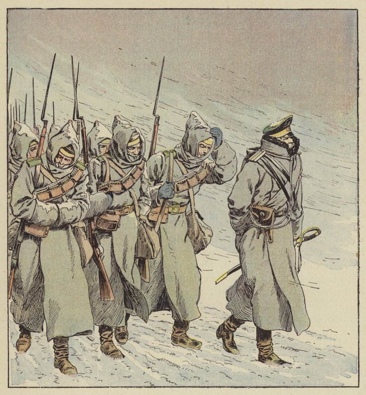 Gedwongen mars van de Russische infanterie in Mantsjoerije door after Louis Charles Bombled