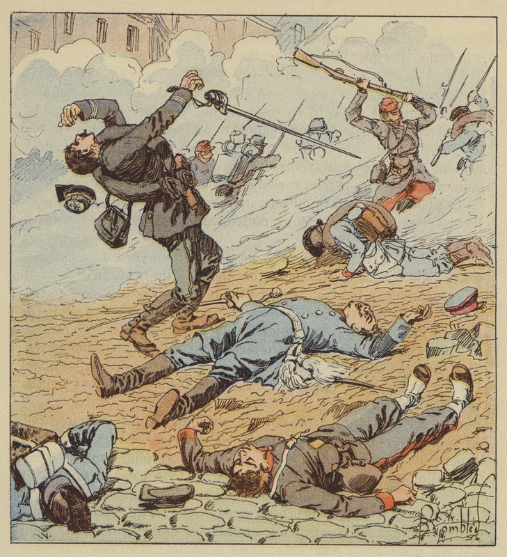 Dood van kapitein de Boissieu in de strijd bij Orleans door after Louis Charles Bombled