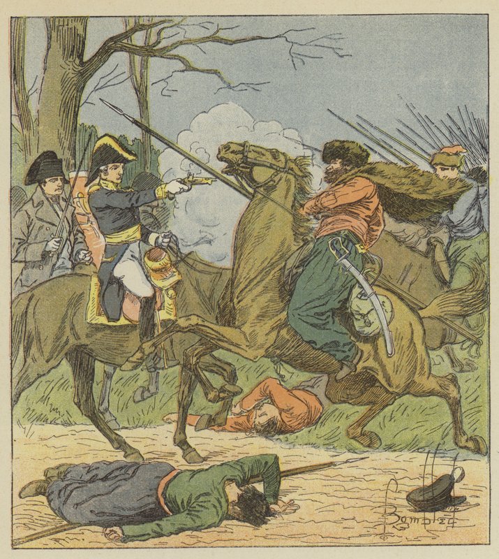 Napoleon verrast in Brienne door de Kozakken door after Louis Charles Bombled
