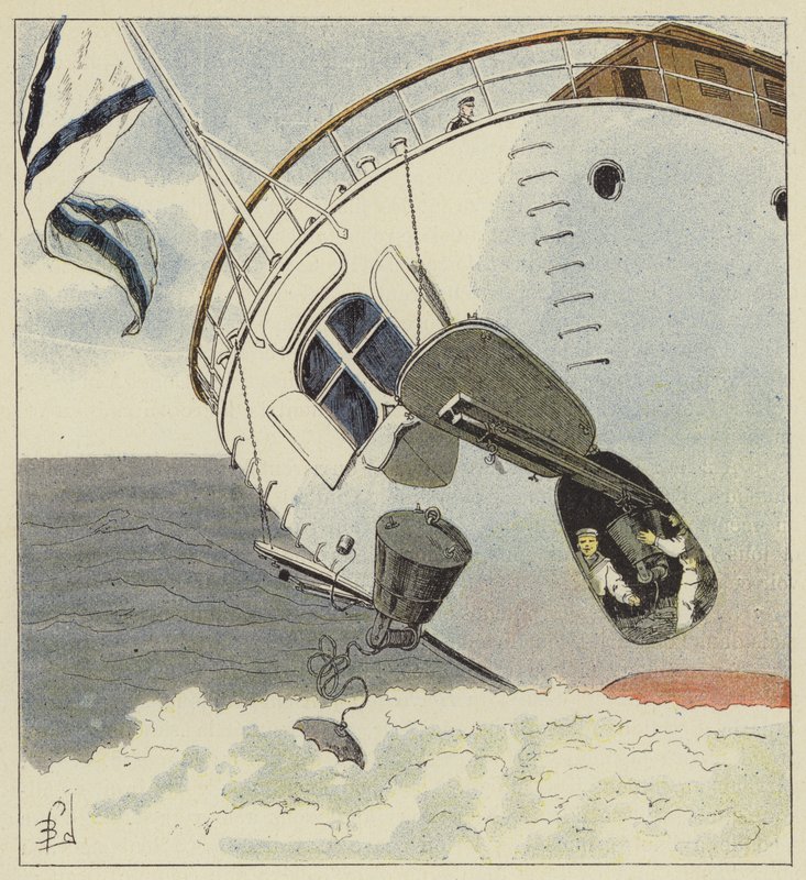 Plaatsing van onderwatermijnen door after Louis Charles Bombled