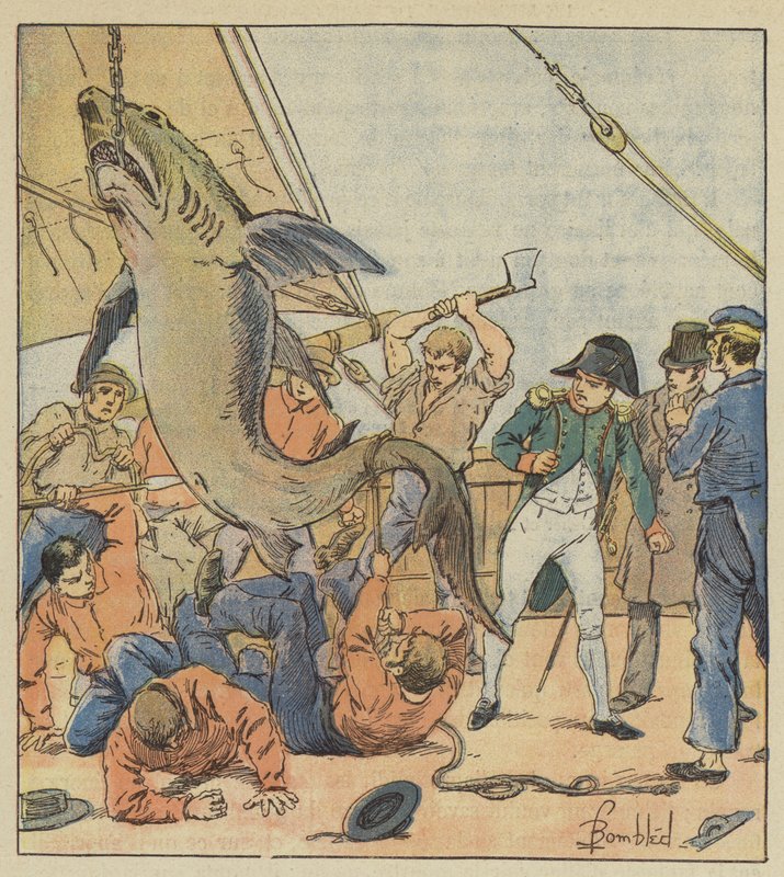 Vangst van een haai door after Louis Charles Bombled