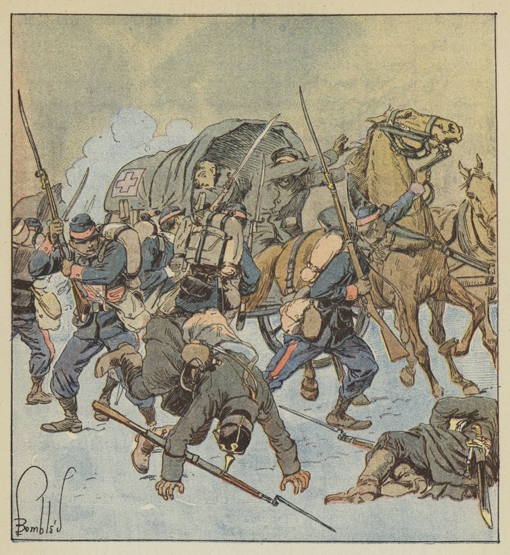 Inname van een Pruisische ambulance door een compagnie van de 43e mars door after Louis Charles Bombled